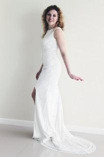 wedding photo - Sequin Wedding Dress, White Sequin Dress, High-Low Hem Wedding Dress, Backless Wedding Dress