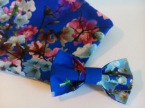 wedding photo -  floral bow tie wedding groom cobalt blue blossom pink sakura necktie tie bride dress bowtie gift for him mens bowties fathetfluere bleu пю18
