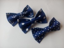 wedding photo -  Bow ties for boyfriend Three navy men's bowties Nautical tie with anchors Navy blue polka dots neckties Graduation ties Gifts for coworkers