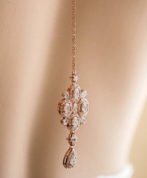 wedding photo -  Rose Gold/Silver Bridal Backdrop Necklace Crystal and Pearl statement Wedding Statement Necklace Hollywood Back Drop Bridal Jewelry
