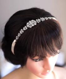wedding photo -  Wedding Bridal Headband, Vintage Inspired Rhinestone Ribbon Bridal Headband Wedding Head band, Wedding Bridal Hair Accessories