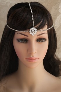 wedding photo -  Bridal Headpiece, Wedding Hair Accessories, 3 Swarovski Crystal Rhinestone chains Hair Halo, Art Deco Hairpiece, Vintage Style Headband