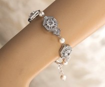 wedding photo -  Bridal Swarovski Pearl Wedding Bracelet, Vintage Style statement wedding Bracelet, swarovski pearls and CZ crystal Bracelet Cuff