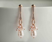 wedding photo -  Rose gold/Silver Bridal Earrings, Wedding Earrings, Swarovski Pearl Swarovski crystals Rhinestone Earrings, Vintage Style Earrings, Wedding