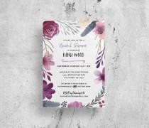 wedding photo - watercolor bridal shower invitations // floral bridal shower invites // watercolor flowers // purple watercolor // printable digital file