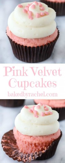 wedding photo - Pink Velvet Cupcakes With Cream Cheese Frosting