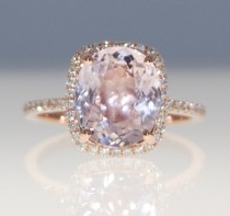 wedding photo - Sapphire Engagement Ring 14k Rose Gold Diamond Ring 3.4ct Cushion Mauve Blush Ice Peach Champagne Sapphire