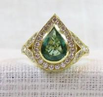 wedding photo - Stunning Contemporary 18k Gold Emerald and Diamond Engagement Ring 4.24 Carats