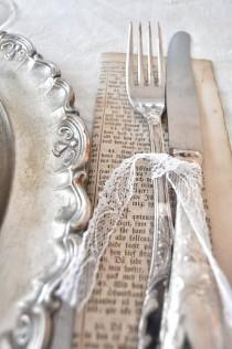 wedding photo - Vintage Inspired Silver And Lace Table Setting