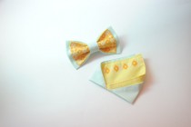 wedding photo -  Mint striped&yellow bow tie and matching pocket square Pre folded pocket square Noeud papillon et correspondant pocket à la place de poche