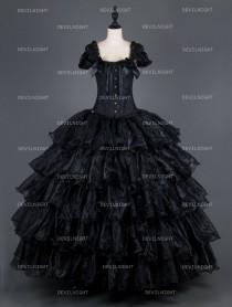 wedding photo -  Black Cap Sleeves Gothic Corset Long Ball Prom Party Gown