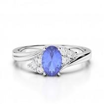 wedding photo -  Oval Tanzanite & Diamond Cluster Ring - Diamond Side Stones - Gemstone Anniversary Rings - Promise Ring - Engagement Rings for Women - Oval Gemstone