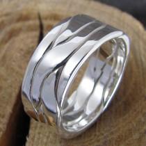 wedding photo - Mens Braided Wide Argentium Sterling Silver Band Ring