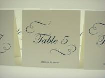 wedding photo - Wedding Table Number Tent Design with Elegant Calligraphy Style Swirls and Script Font in Custom Colors for Your Wedding Reception Decor