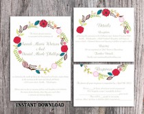 wedding photo -  DIY Wedding Invitation Template Set Editable Word File Instant Download Printable Invitation Wreath Wedding Invitation Floral Invitation