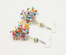 wedding photo - Colored earrings for teens Personalized gift idea air crocet handmade funny unique amazing confetti rainbow candy beadwork handmade summer