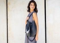 wedding photo - Gray Leather Bucket Bag, Shoulder Leather Bag, Crossbody Purse, Gift For Her