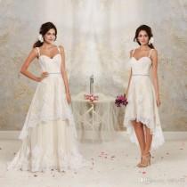 wedding photo -  2016 Short High Low Wedding Dresses with Detachable Skirt A Line Vintage Bridal Gowns Spaghetti Straps Champagne Ivory White Crystals Sash Online with $101.76/Piece