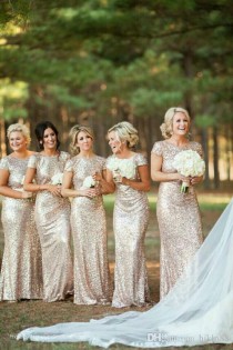 wedding photo -  2016 Newest Bridesmaid Dresses Gold Sequins Bling Cap Sleeve Scoop Neckline Fit And Flare Evening Dresses Party Formal Ball Dress Gowns Online with $73.52/Piece on Hjklp88's Store 