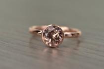 wedding photo - Zircon Dusty Rose Pink Gold Ring, 2.5ct round Engagement Ring, solid yellow rose white gold bezel - Blaze Solitaire