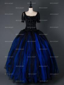 wedding photo -  Black and Blue Short Sleeves Gothic Corset Long Prom Party Dress