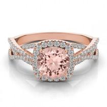 wedding photo - Morganite & Diamond Braided Ring 14k Rose Gold, Morganite Jewelry Gifts for Women, Wedding Jewelry