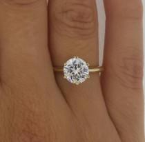 wedding photo - 2 Round Cut Diamond Solitaire Engagement Ring Enhanced VS1/F 14K Yellow Gold