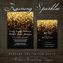 wedding photo - Hollywood Glam Raining Gold Sparkles Vintage Elegant Mix And Match Printable Wedding Invitation Suite