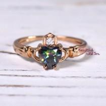 wedding photo - Rose Gold Plated Silver Claddagh Ring Womens Wedding Band Promise Ring Heart Shaped Rainbow Topaz CZ Irish Celtic Ring Friendship Heart Ring