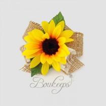 wedding photo - Sunflower Corsage with Burlap Bow and Ivory Lace, Sunflower Corsage, Sunflower Wedding, Rustic Wedding, Country Wedding, Wristlet Corsage