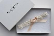 wedding photo - SALE ! - Lace and Light Peach Silk Wedding Garter, Lace and Silk Bridal Garter, Toss Garter Gift Set, Bridal Lingerie, Designer Lingerie