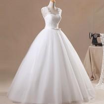 wedding photo - Elegant White Princess V-Neck Flower Wedding Dress
