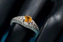 wedding photo - Yellow Sapphire Antique Filigree  Ring with Heart Motif