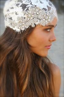 wedding photo - Lace And Crystal Bridal Cap- Angie
