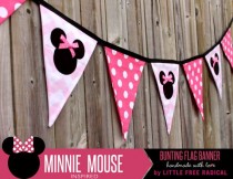 wedding photo - Minnie Mouse With Bows Polka Dot & Chevron Fabric Pennant Bunting Banner - Great For Party Decor, Nursery, Playroom, Photo Prop