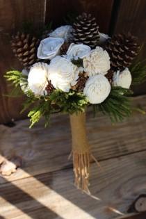 wedding photo - Winter Bouquet, Fall Bouquet, Sola Bouquet, rustic wedding, wedding bouquet, pine cone bouquet