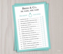 wedding photo - Bride & Co. He Said She Said Game, Bridal Shower Printable Game, Robin's Egg Blue, Wedding Shower Couples Shower, Bride And Co, Match Quote