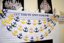 wedding photo - Paper Anchor garland, navy gold anchor, nautical garland, nautical decorations, nautical wedding garland, anchor decor, gold bridal shower