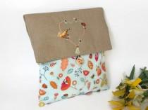 wedding photo - Clutch Bag with a Flap , Foldover Cosmetic Bag , Make Up Clutch Bag , Bridesmaid Gift Bag , Floral Fabric Clutch Bag , Cosmetic Make Up Bag