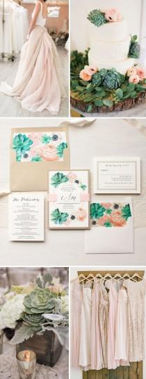 wedding photo - Blush Succulent Anemone Wedding Invitations