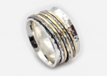wedding photo -  Six Bands spinner Ring - Unisex Spinner Ring - Wide Spinner Ring - Meditation Ring - Worry Ring - Fidget Ring - Silver and gold ring