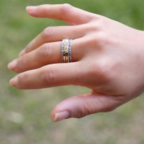 wedding photo -  Triple Spinner Ring - Narrow Spinning ring - Floral silver Ring - Delicate Silver ring - Meditation Ring - Silver and Gold Ring - Spin Ring