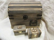 wedding photo -  Original nautical wedding card box and 2 ring boxes stained with black stripes anchor wheel crab