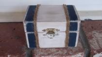 wedding photo -  Navy and White Distressed Beach NAutical Chest with Jute Rope Wedding Ring Box