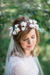 wedding photo - bridal headpiece, bridal flower crown, flower crown headband, ivory flower crown, pink flower crown, floral crown wedding, woodland, #88