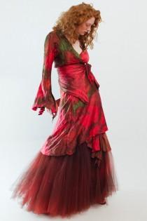 wedding photo - Red silk wrapdress with silk and tuille crinoline momosoho/custom piece