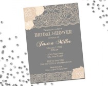 wedding photo - Lace Bridal Shower Invitation - Flowers And Lace - Neutrals - Grey And Cream - Classic Layout - Printable