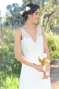 wedding photo - Lily - Romantic wedding dress with lace top and chiffon skirt, boho wedding dress, backless  wedding dress, beach wedding dress