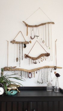 wedding photo - Driftwood Jewelry Display Wall Mounted Jewelry Organizer Necklace Storage Hanging Jewelry Holder/boho Bohemian Decor Reclaimed Gift For Her