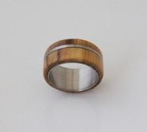 wedding photo - olive & titanium // Mens Wood Ring WIth Titanium Ring Mens Wedding Band Silver Ring olive wood ring